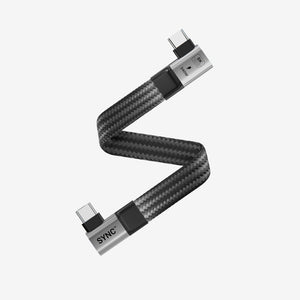 Short flat USB-C 4.0 data and power cable with carbon fiber texture and silver connector housings.